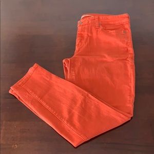 VINCE Skinny Ankle Coral Orange Denim